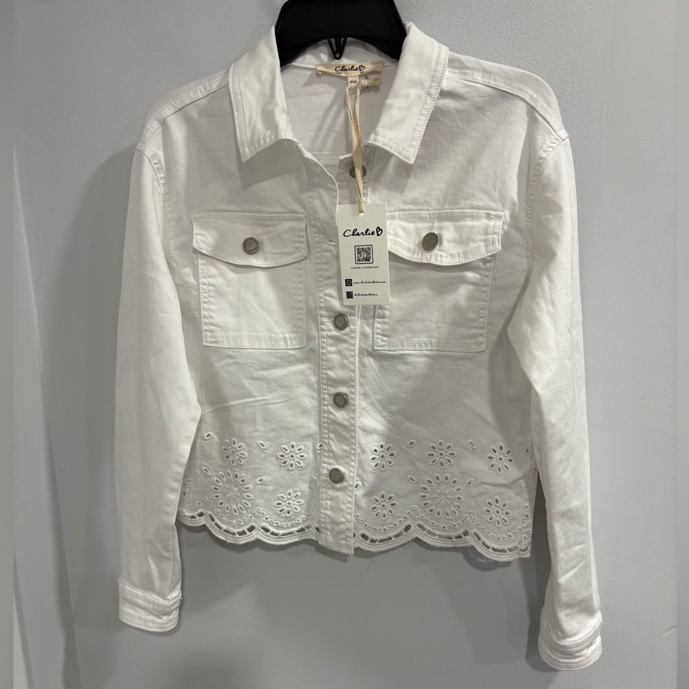 CHARLIE B White Eyelet Jean Jacket